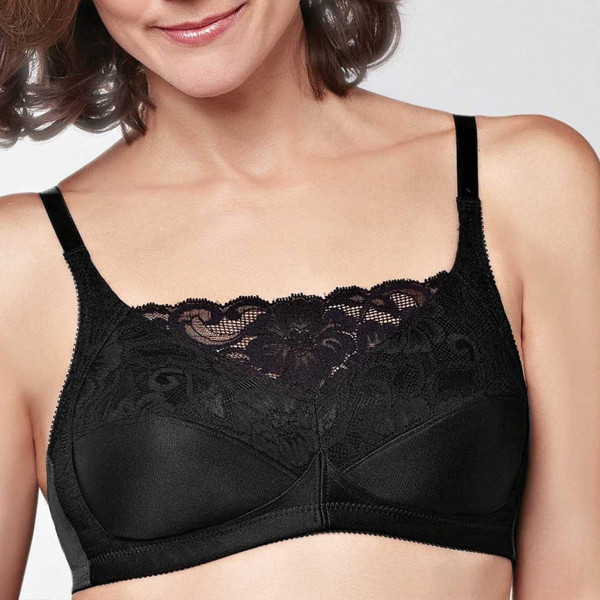 Miękki gorset bez fiszbin z kieszonkami i koronką Amoena Isabel black