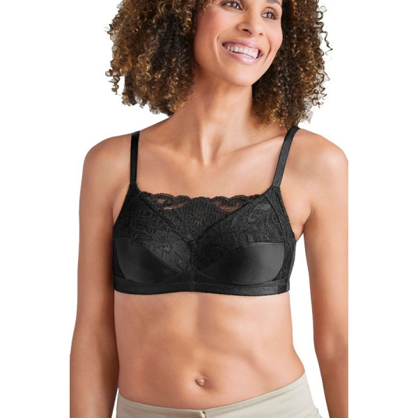 Miękki gorset bez fiszbin z kieszonkami i koronką Amoena Isabel black