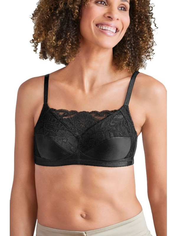 Miękki gorset bez fiszbin z kieszonkami i koronką Amoena Isabel black