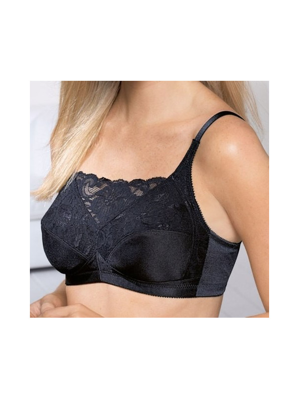 Miękki gorset bez fiszbin z kieszonkami i koronką Amoena Isabel black