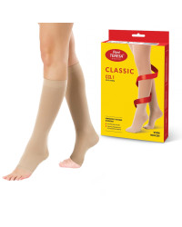 Podkolanówki Przeciwżylakowe Pani Teresa 1 klasa kompresji Otwarte Długie PT 0408 Beż - Podkolanówki medyczne uciskowe