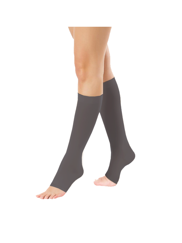 Podkolanówki Przeciwżylakowe 2 klasa kompresji Otwarte Długie Pani Teresa PT 0405 Grafitowe - Podkolanówki medyczne uciskowe