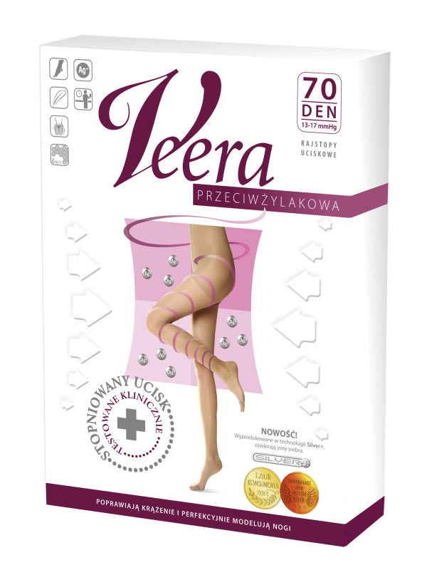Rajstopy uciskowe na żylaki ucisk profilaktyczny Veera karmel 70 DEN