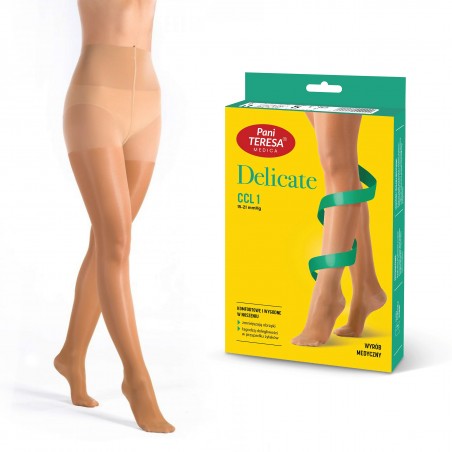Rajstopy Przeciwżylakowe Pani Teresa ccl1 Premium Delicate Krótkie PT 0431 Beżowe - Rajstopy medyczne uciskowe