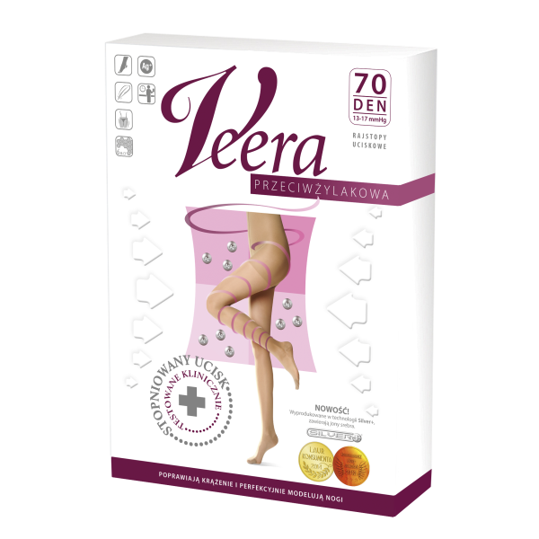 Rajstopy uciskowe na żylaki ucisk profilaktyczny Veera karmel 70 DEN