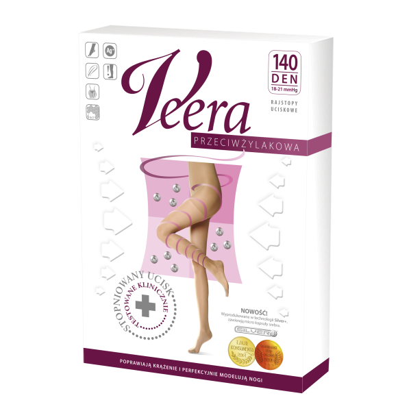 Rajstopy Przeciwżylakowe Veera karmel 140 den I Klasa Ucisku