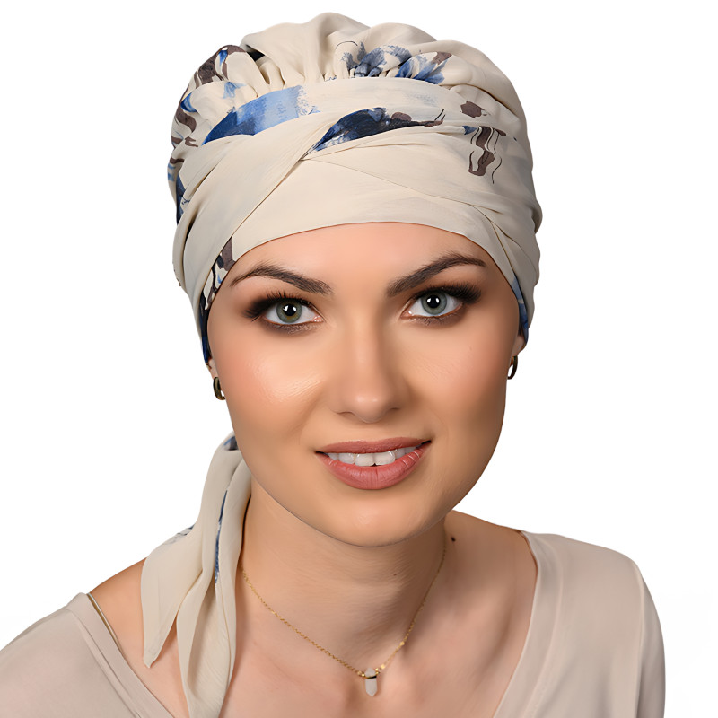 Chusta przeciwsłoneczna turban po utracie włosów na lato Amy Mousseline