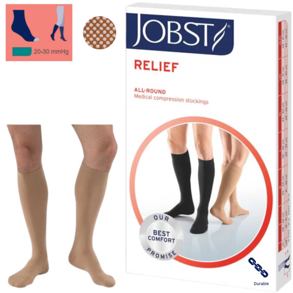 Podkolanówki uciskowe JOBST Relief II stopień kompresji palce zamknięte, beżowe, 20–30 mmHg na żylaki