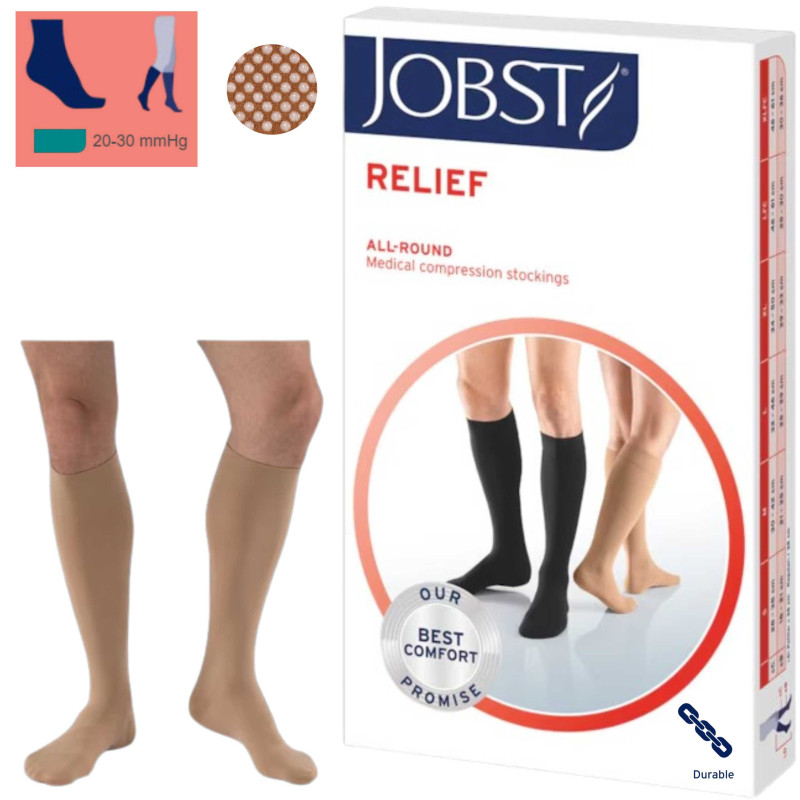 Podkolanówki uciskowe JOBST Relief otwarte palce, beżowe, 20–30 mmHg II klasa, – na żylaki i obrzęki