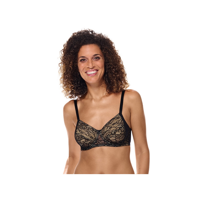 Elegancki koronkowy biustonosz dla amazonek Amoena Camilla WB 44929 black/sand
