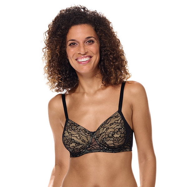Elegancki koronkowy biustonosz dla amazonek Amoena Camilla WB 44929 black/sand